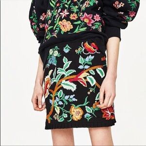 zara black floral embroidered skirt